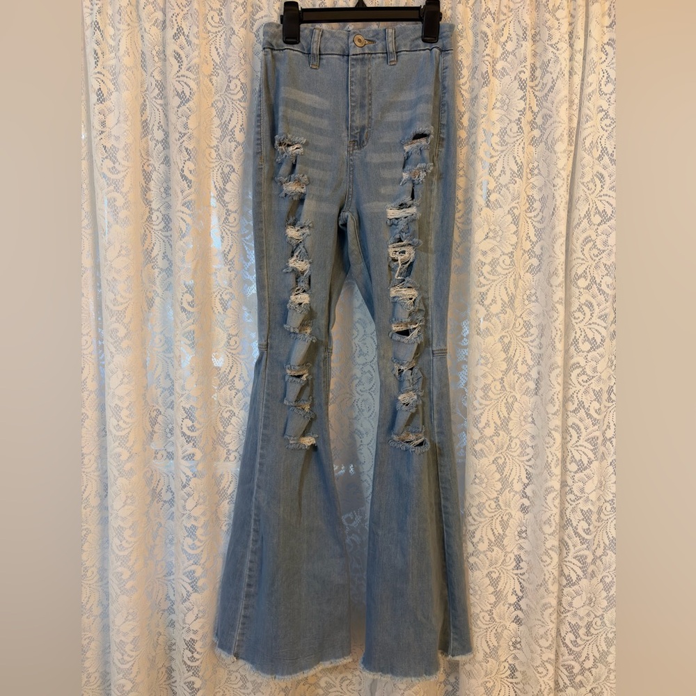 Rue21 Light Blue Distressed Flare Jeans